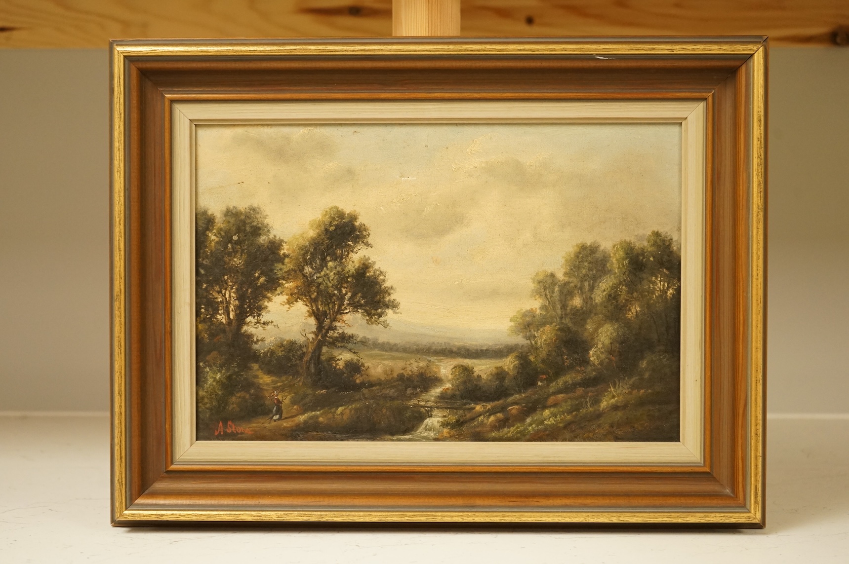 Ada Stone (1879-1904), Pastoral landscape with figure, signed, oil on canvas, 19 x 28cm